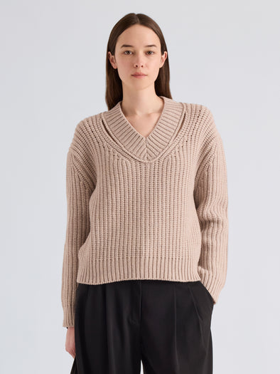 Proenza Schouler Front cropped image of model wearing Lily Sweater in Merino Wool in Lilac