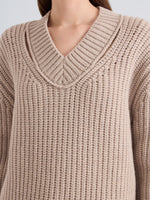 Proenza Schouler Detail image of model wearing Lily Sweater in Merino Wool in Lilac