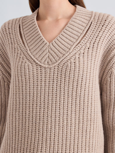 Proenza Schouler Detail image of model wearing Lily Sweater in Merino Wool in Lilac