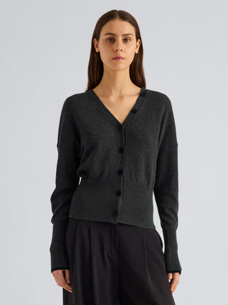 Proenza Schouler Front cropped image of model wearing Lila Top in Wool Jersey Knit in Charcoal