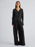 Proenza Schouler Front full length image of model wearing Lila Top in Wool Jersey Knit in Charcoal