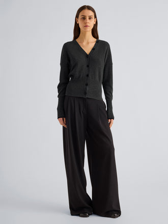 Proenza Schouler Front full length image of model wearing Lila Top in Wool Jersey Knit in Charcoal