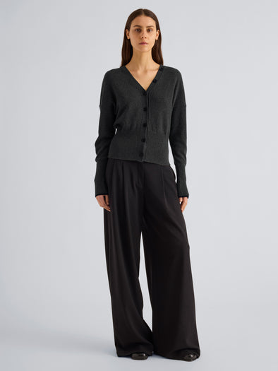 Proenza Schouler Front full length image of model wearing Lila Top in Wool Jersey Knit in Charcoal