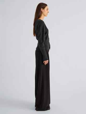 Proenza Schouler Side full length image of model wearing Lila Top in Wool Jersey Knit in Charcoal