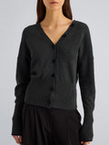 Proenza Schouler Detail image of model wearing Lila Top in Wool Jersey Knit in Charcoal