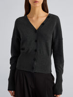 Proenza Schouler Detail image of model wearing Lila Top in Wool Jersey Knit in Charcoal
