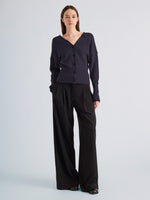 Proenza Schouler Front full length image of model wearing Lila Top in Wool Jersey Knit in Navy