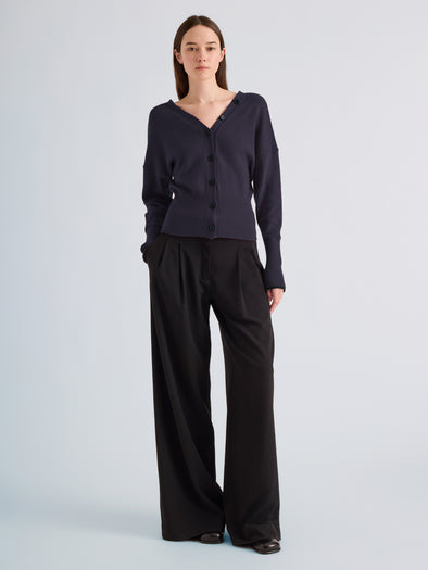 Proenza Schouler Front full length image of model wearing Lila Top in Wool Jersey Knit in Navy