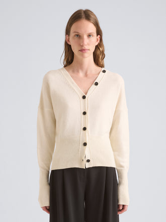 Proenza Schouler Front cropped image of model wearing Lila Top in Wool Jersey Knit in Pearl