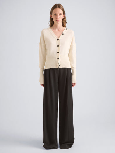 Proenza Schouler Front full length image of model wearing Lila Top in Wool Jersey Knit in Pearl