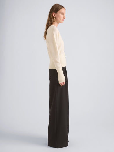 Proenza Schouler Side full length image of model wearing Lila Top in Wool Jersey Knit in Pearl