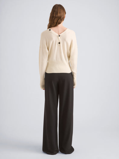 Proenza Schouler Back full length image of model wearing Lila Top in Wool Jersey Knit in Pearl