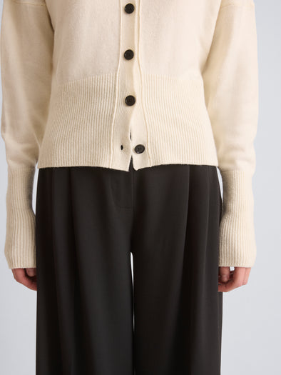Proenza Schouler Detail image of model wearing Lila Top in Wool Jersey Knit in Pearl
