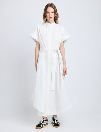 Proenza Schouler front image of model wearing Walker Dress in Eco Poplin in white