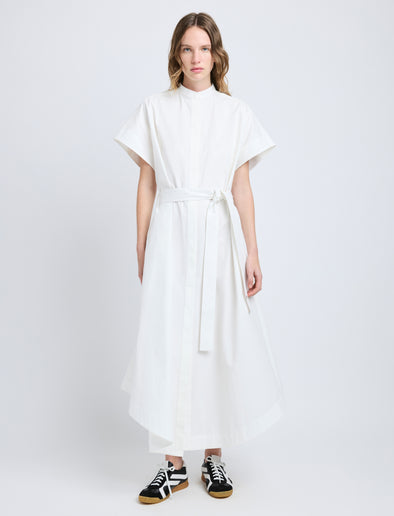 Proenza Schouler front image of model wearing Walker Dress in Eco Poplin in white