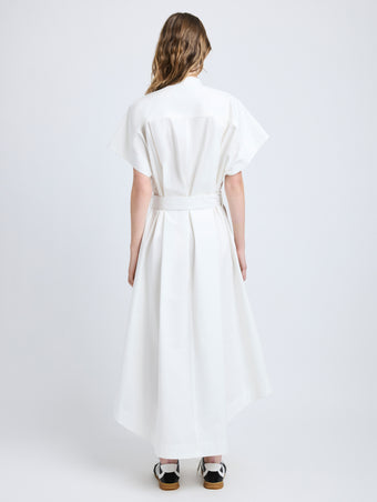Proenza Schouler back image of model wearing Walker Dress in Eco Poplin in white