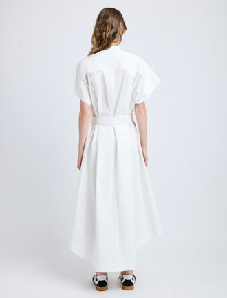 Proenza Schouler back image of model wearing Walker Dress in Eco Poplin in white