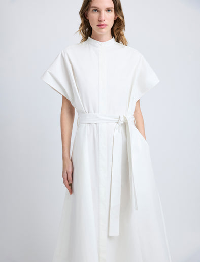 Proenza Schouler detail image of model wearing Walker Dress in Eco Poplin in white