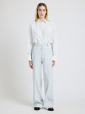 Proenza Schouler Front full length image of model wearing the Weyes Pant in Cotton Viscose Suiting in Pale Grey