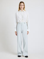 Proenza Schouler Front full length image of model wearing the Weyes Pant in Cotton Viscose Suiting in Pale Grey