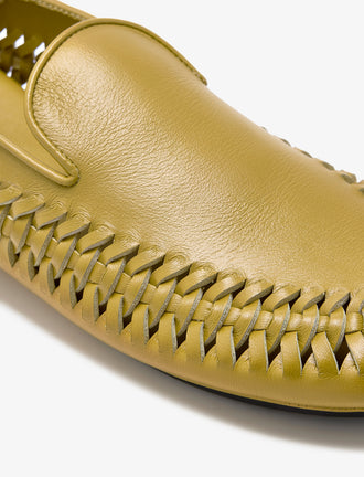 Proenza Schouler Detail Image of whipstitch loafer in Olive Oil