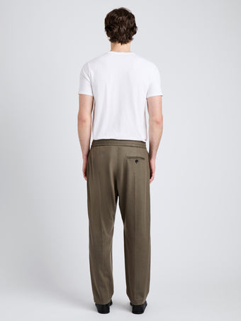 Proenza Schouler Back full length image of model wearing Willem Pant in Jersey Flannel in Taupe