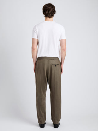 Proenza Schouler Back full length image of model wearing Willem Pant in Jersey Flannel in Taupe