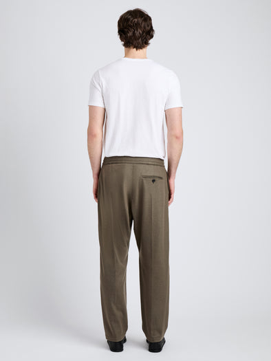 Proenza Schouler Back full length image of model wearing Willem Pant in Jersey Flannel in Taupe