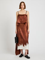 Proenza Schouler front image of model wearing Wilma Dress in Double Printed Silk Twill in sienna multi