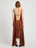 Proenza Schouler back image of model wearing Wilma Dress in Double Printed Silk Twill in sienna multi