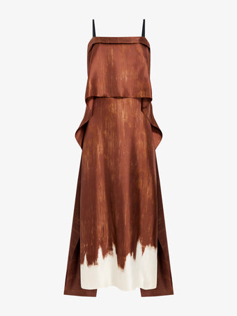 Proenza Schouler flat image of Wilma Dress in Double Printed Silk Twill in sienna multi
