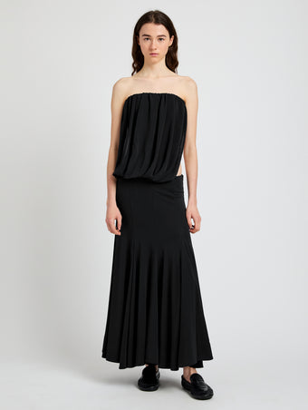 Proenza Schouler Front full length image of model wearing the Yael Dress in Matte Jersey in Black 