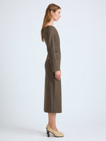 Proenza Schouler Side Full Length On Model image of  Yara Dress In Bi-Stretch Suiting in Earth