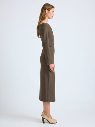Proenza Schouler Side Full Length On Model image of  Yara Dress In Bi-Stretch Suiting in Earth