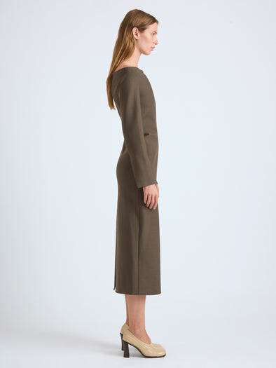 Proenza Schouler Side Full Length On Model image of  Yara Dress In Bi-Stretch Suiting in Earth