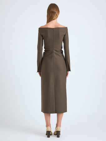 Proenza Schouler Back Full Length On Model image of  Yara Dress In Bi-Stretch Suiting in Earth