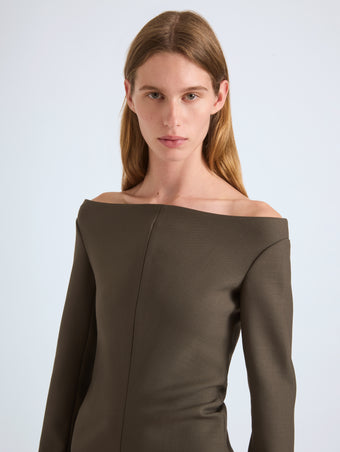 Proenza Schouler Detail image of Yara Dress In Bi-Stretch Suiting in Earth