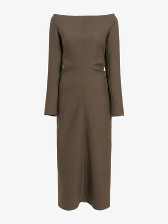 Proenza Schouler Still Life Image of Yara Dress In Bi-Stretch Suiting in Earth