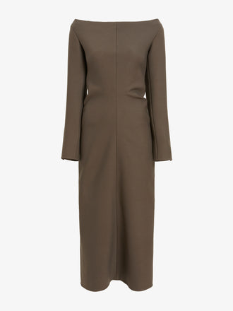 Proenza Schouler Still Life Image of Yara Dress In Bi-Stretch Suiting in Earth