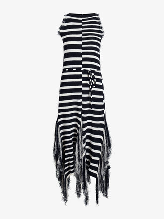 Proenza Schouler Flat image of Yves Dress in Stripe Fringed Knit in black/white