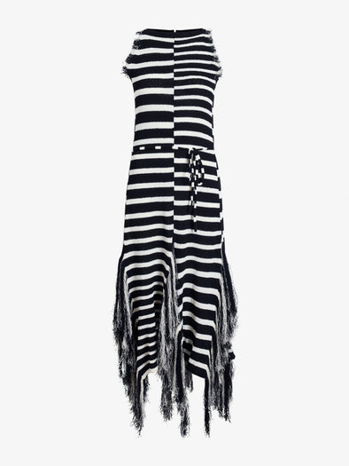 Proenza Schouler Flat image of Yves Dress in Stripe Fringed Knit in black/white