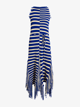 Proenza Schouler Still Life image of Yves Dress in Stripe Fringed Knit in Cobalt Multi