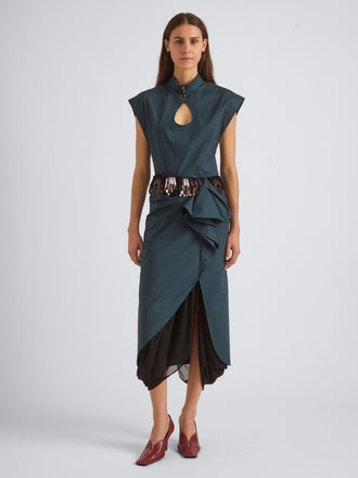Proenza Schouler Front On Model Image of ZETA TOP IN CLASSIC COTTON POPLIN in Petrol