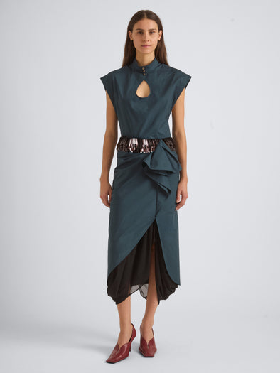 Proenza Schouler Front On Model Image of ZETA TOP IN CLASSIC COTTON POPLIN in Petrol