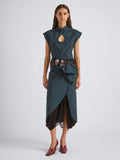 Proenza Schouler Front On Model Image of SYLVANNA SKIRT IN CLASSIC COTTON POPLIN  in Petrol