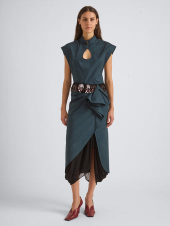 Proenza Schouler Front On Model Image of SYLVANNA SKIRT IN CLASSIC COTTON POPLIN  in Petrol