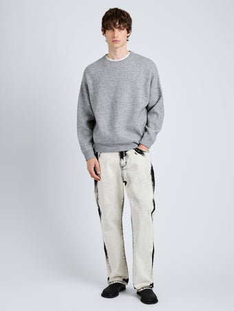 Proenza Schouler Front full length image of model wearing Zach Sweater in Double Face in Heather Gray