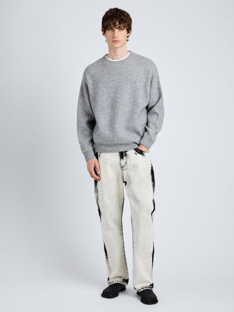 Proenza Schouler Front full length image of model wearing Zach Sweater in Double Face in Heather Gray