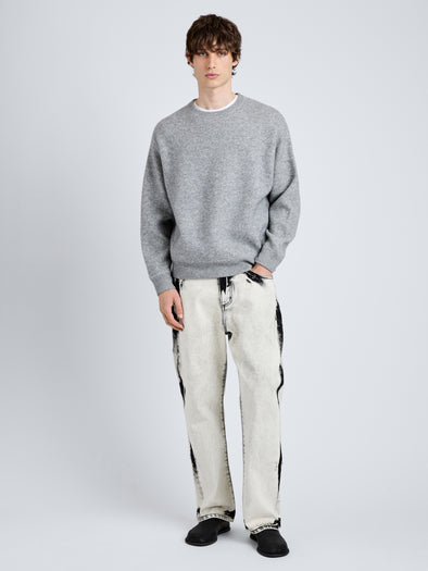 Proenza Schouler Front full length image of model wearing Zach Sweater in Double Face in Heather Gray