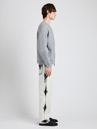 Proenza Schouler Side full length image of model wearing Zach Sweater in Double Face in Heather Gray
